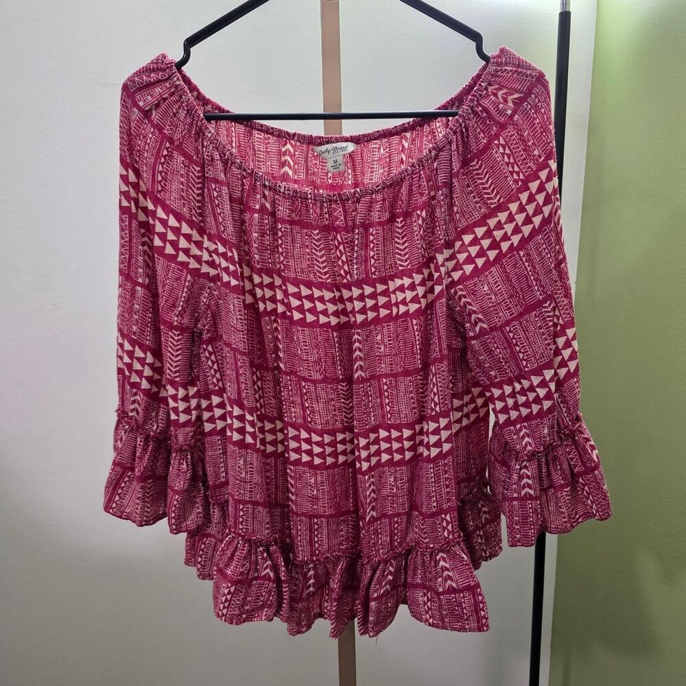 Lucky-brand Women's Pink and Burgundy Blouse